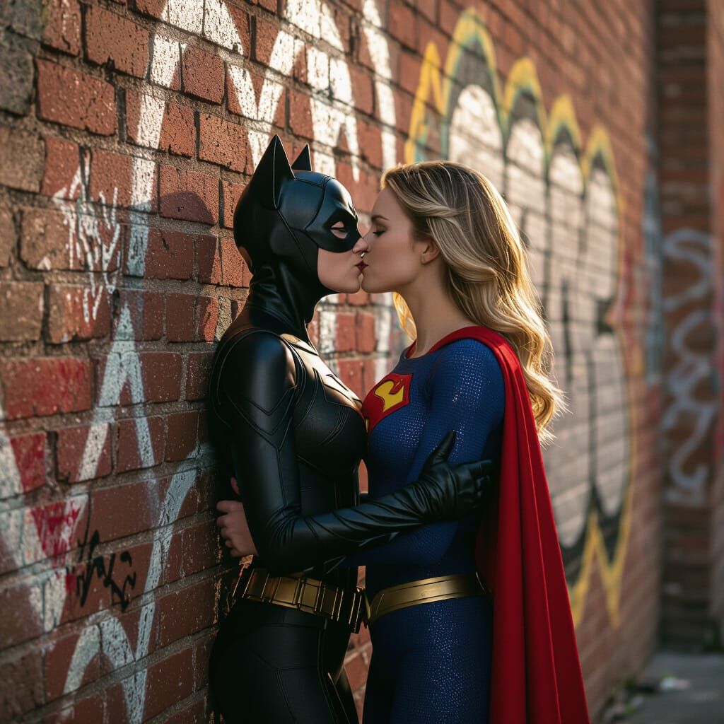 Catwoman and Supergirl Kiss in Cinematic Live-Action Style