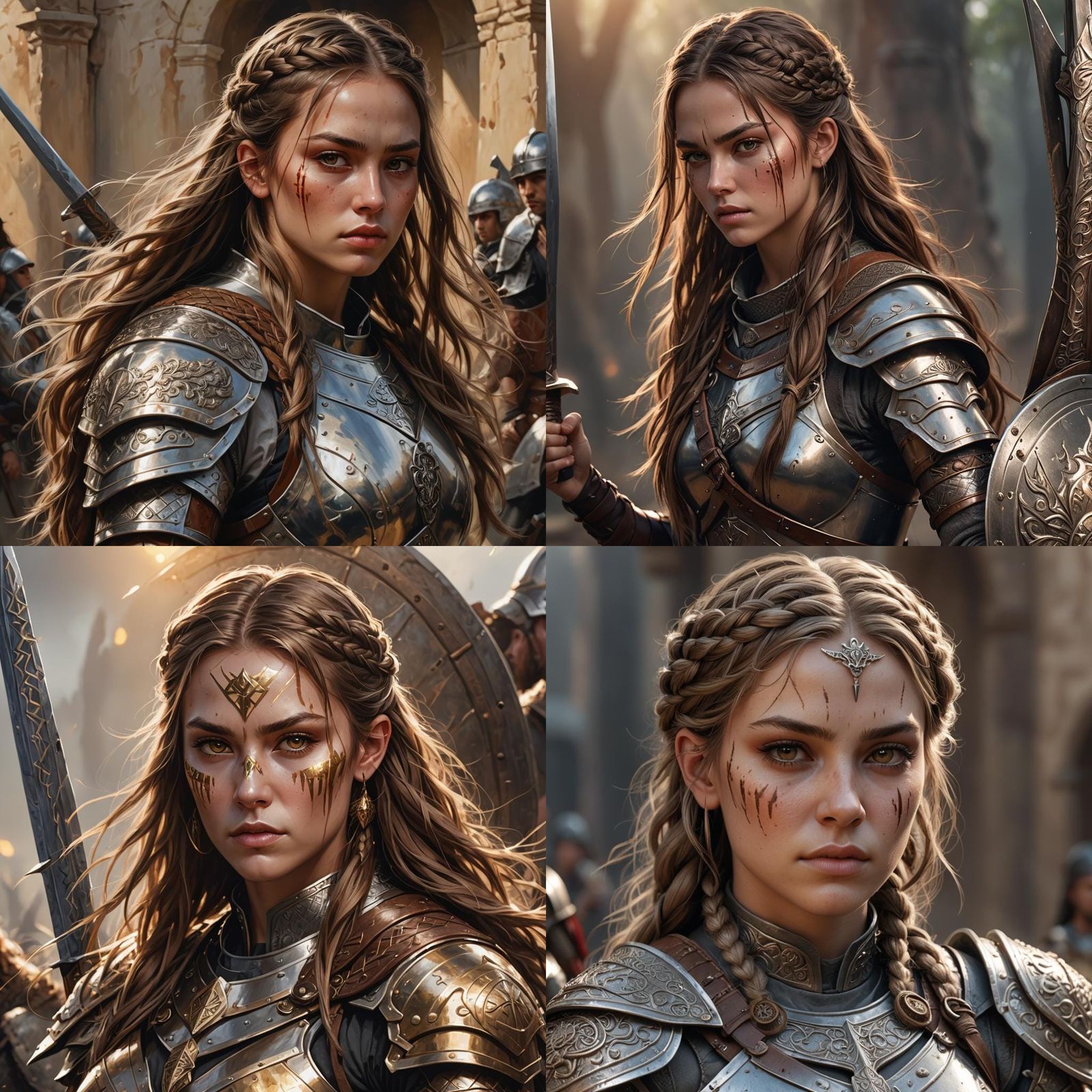 Warrior Girl with Sword and Shield: 3D Render