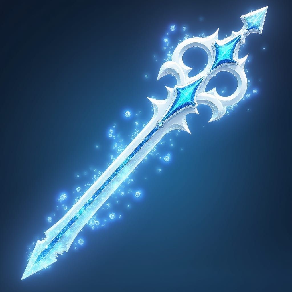 Icy White Rapier Keyblade with Blue Crystals