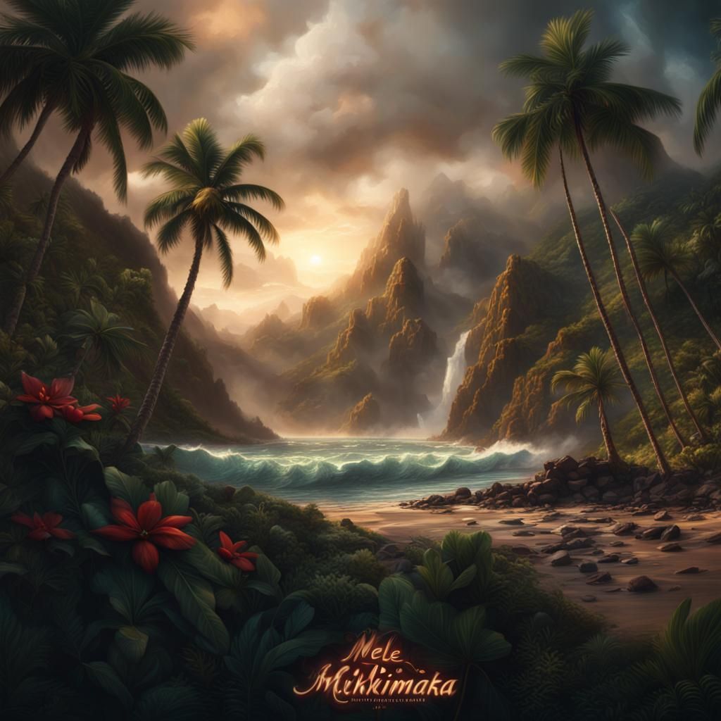 Festive Maximalist Digital Painting: Mele Kalikimaka