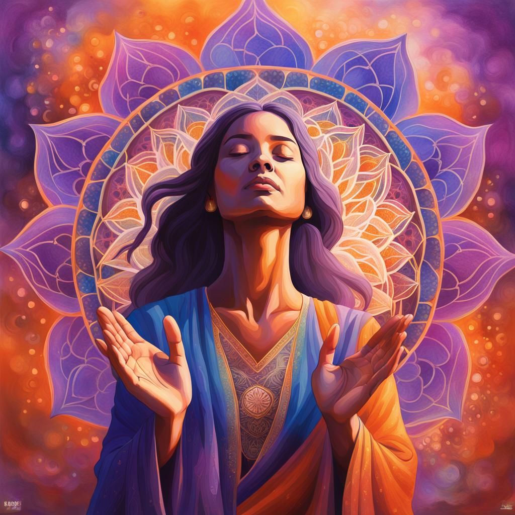 Serene Yoga Pose in Lotus Garden: Vibrant Splash Art