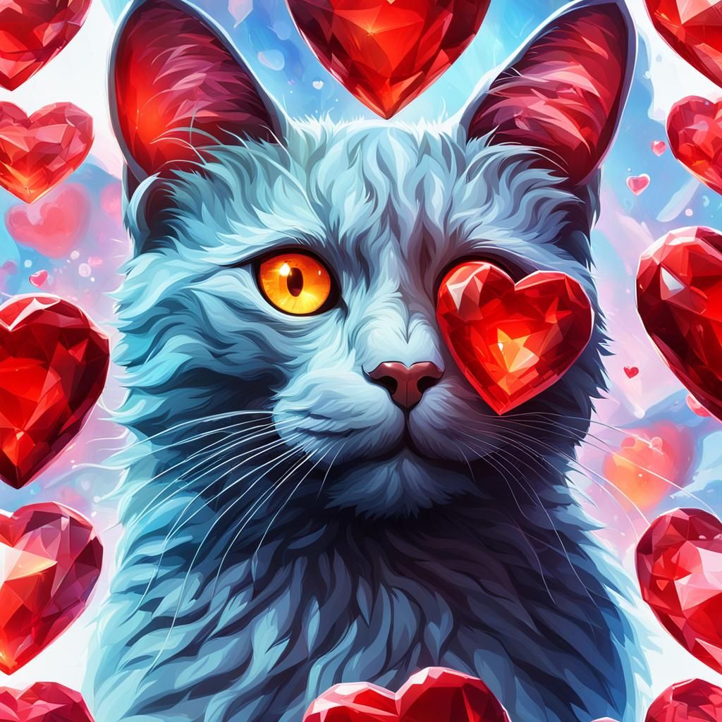 Glowing Cat with Red Diamond Heart
