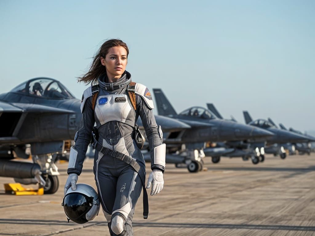 Space Fighter Pilot on Flight Line in Futuristic Style