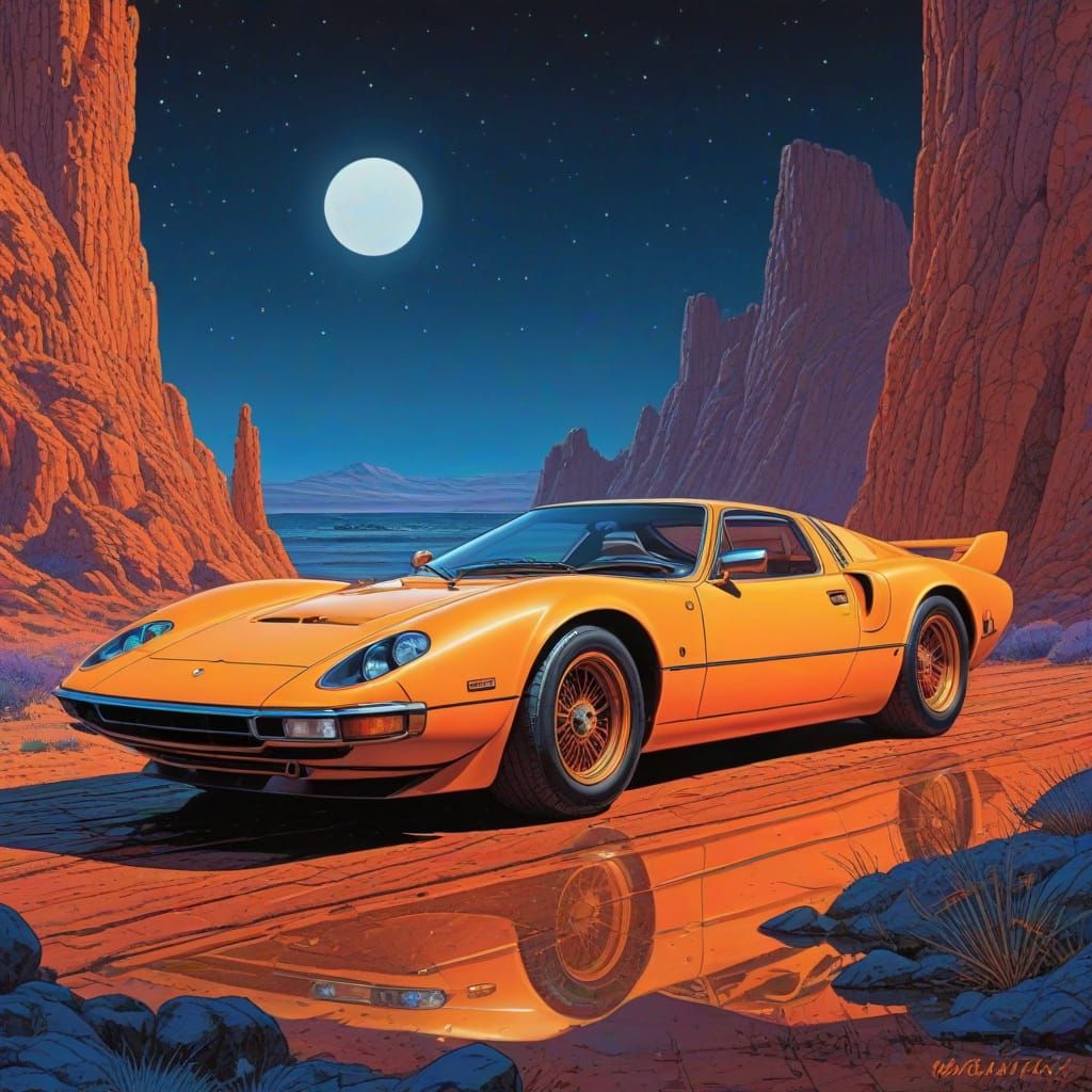 Psychedelic Sportscar in Saturated Night Colors