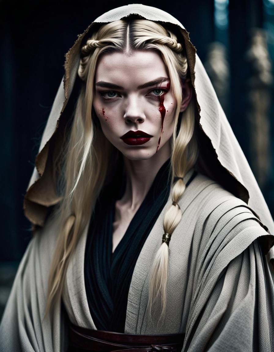 Gothic Female Jedi with Blonde Hair in Cinematic Realism