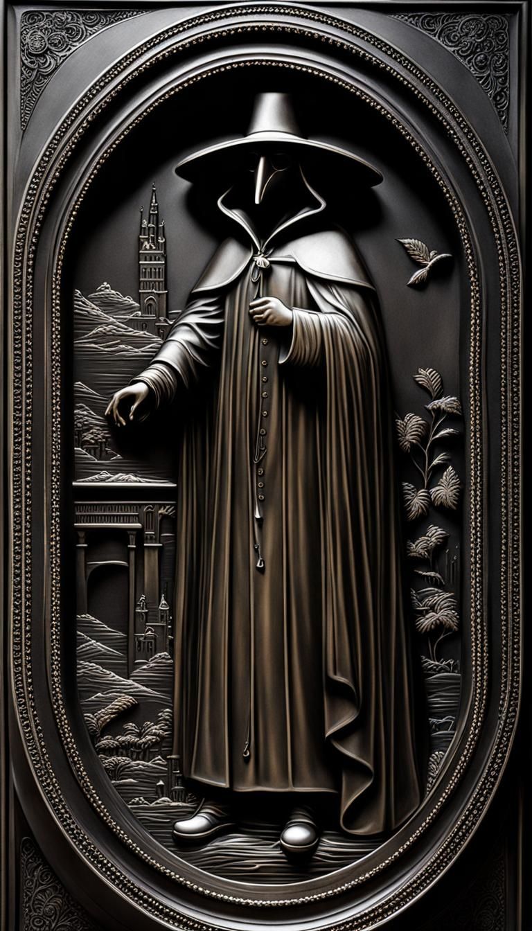 Obsidian Bas Relief of Plague Doctor