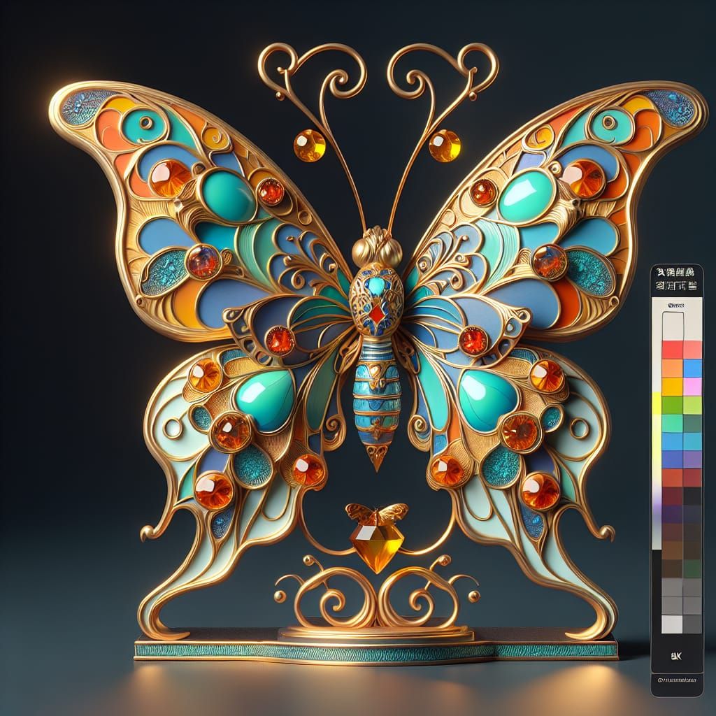Intricate 3D Butterfly Figurine in Art Nouveau Style