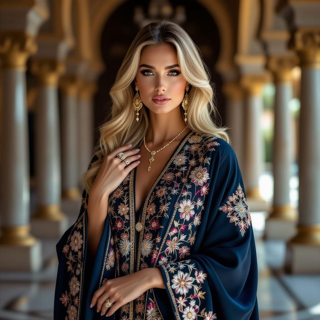 Opulent Abaya Fashion: Jewel-Toned Majesty in Digital Art