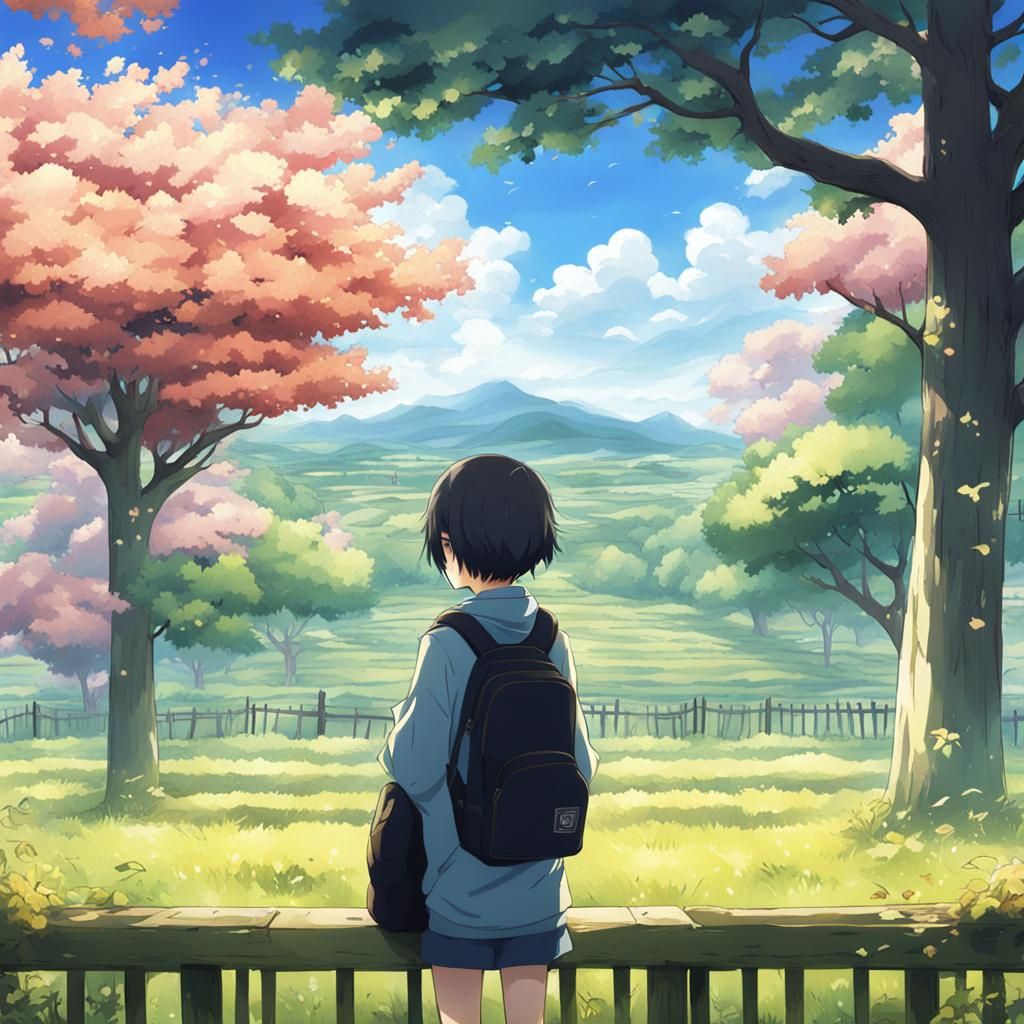 Anime Style Portrait in a Natural Landscape