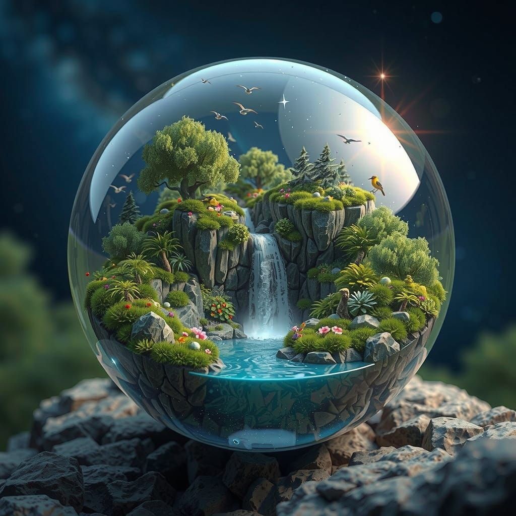 Crystal Sphere Ecosystem in Tranquil Harmony