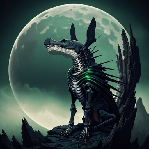 Skeletal Shark with Glowing Orb on Cheese