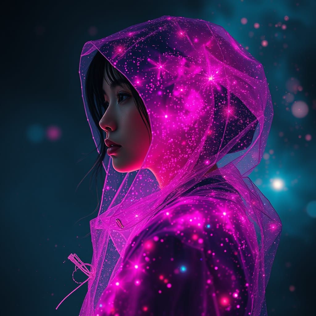 Surreal Sci-Fi Portrait: Nebula Girl in Neon Light