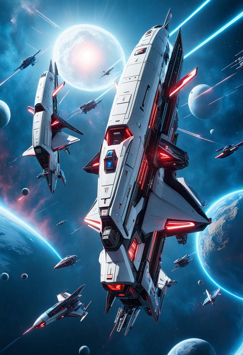 Futuristic Spaceship in Space Battle, Octane Render