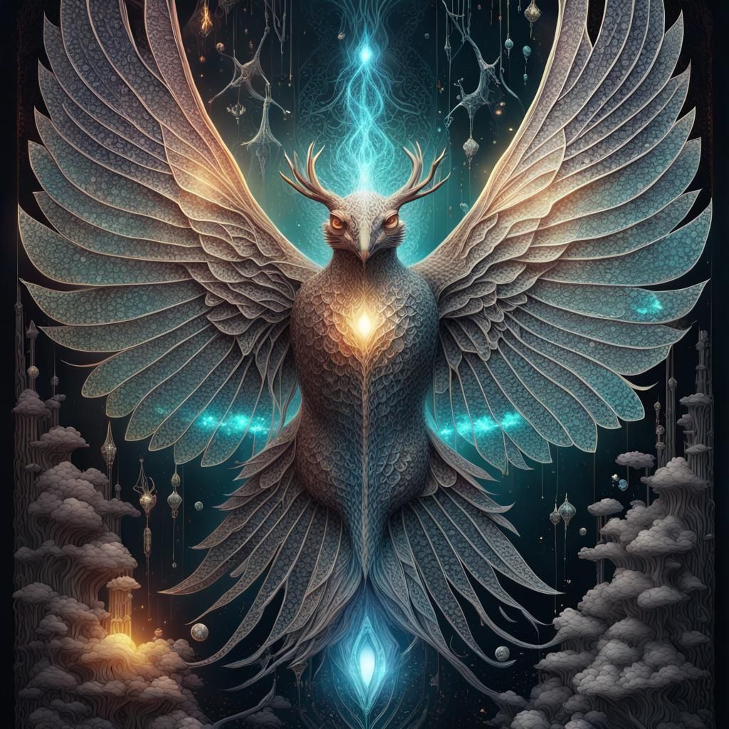 Mythical Being with Iridescent Scales in Retro Fantasy Style