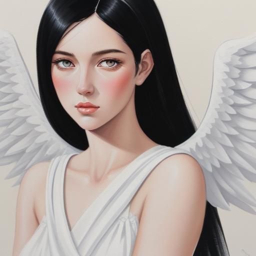 Angelic Woman in White Dress: Gouache Painting