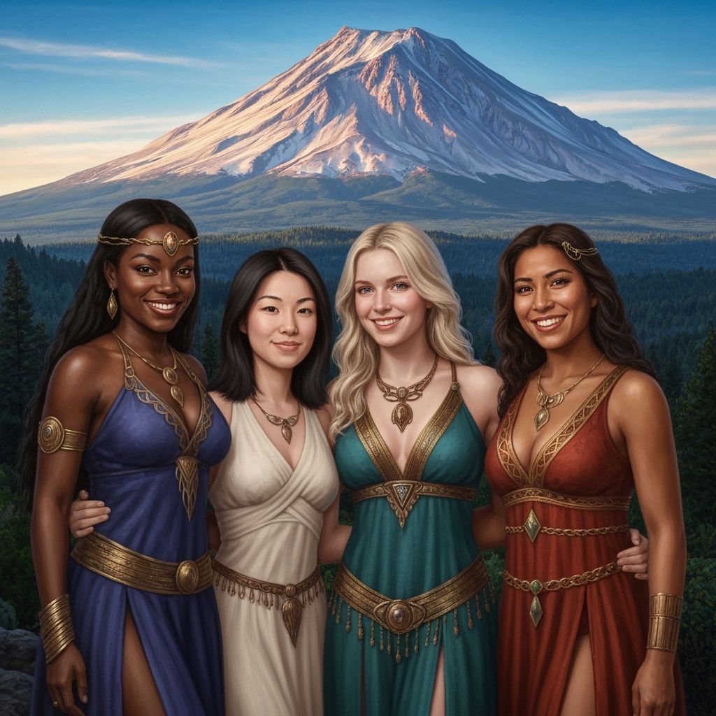 Diverse Women in Lemuria Dresses at Mount Shasta