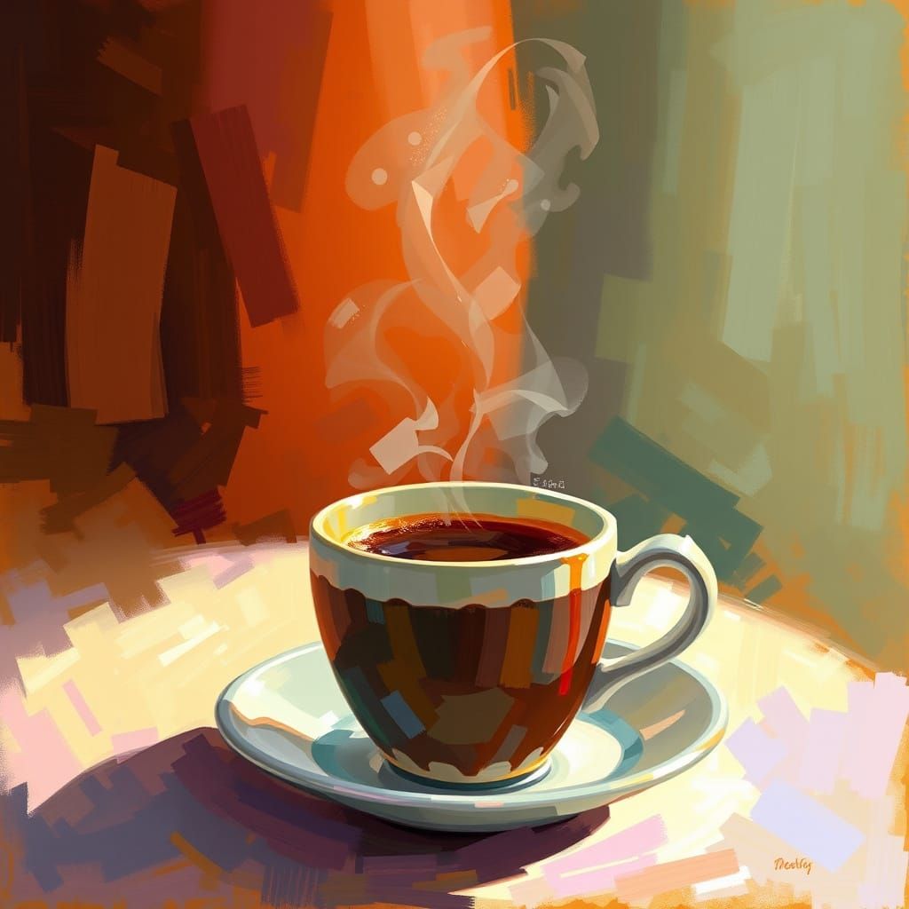 Impressionist Coffee Cup in Warm Light