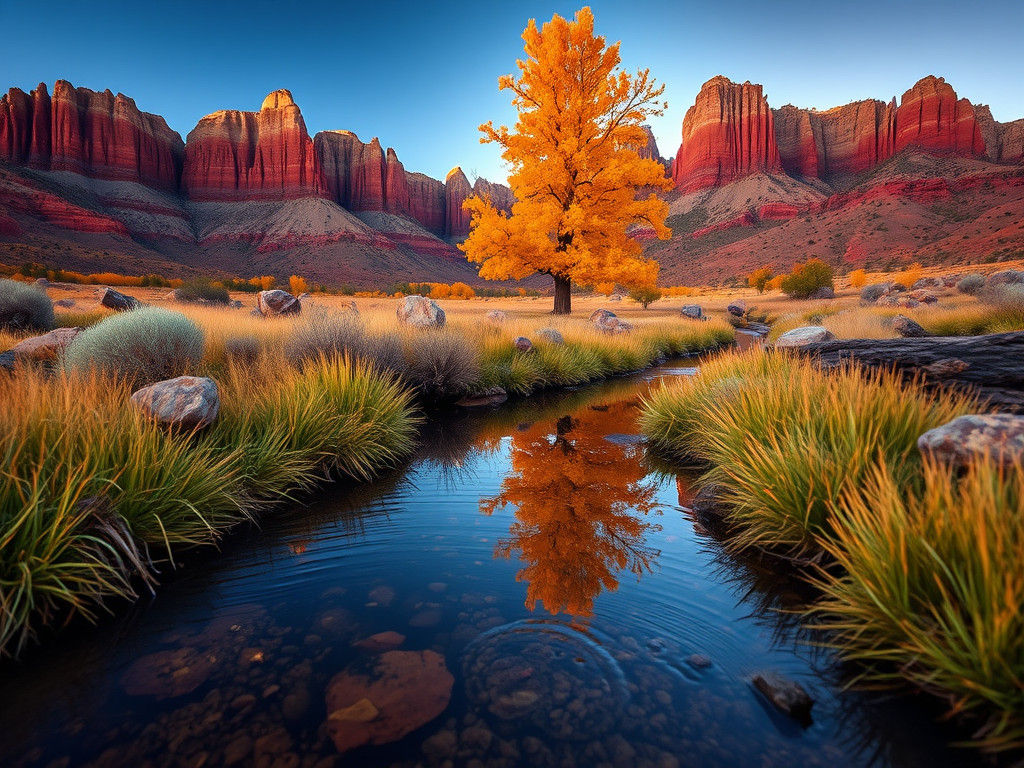 Red Coyote Buttes: Lone Yellow Cottonwood Reflection