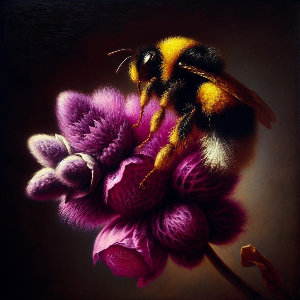 Vintage-Inspired Bumblebee on a Purple Blossom