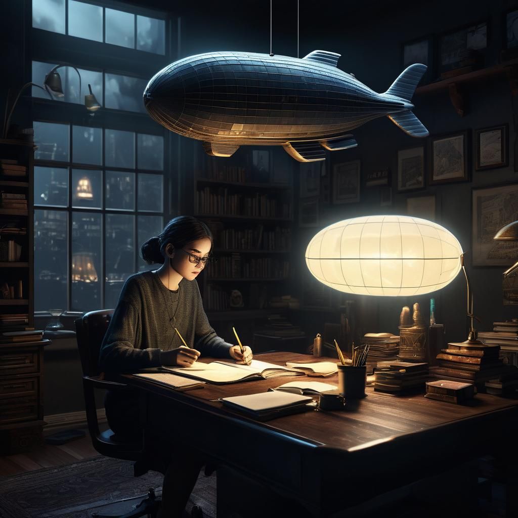 Dark Eclectic Study with Blimp Lamp