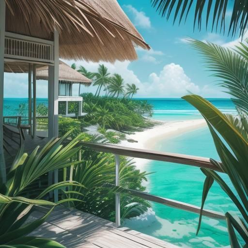 Tropical Beach House on Stilts in Hyper-Realistic Style