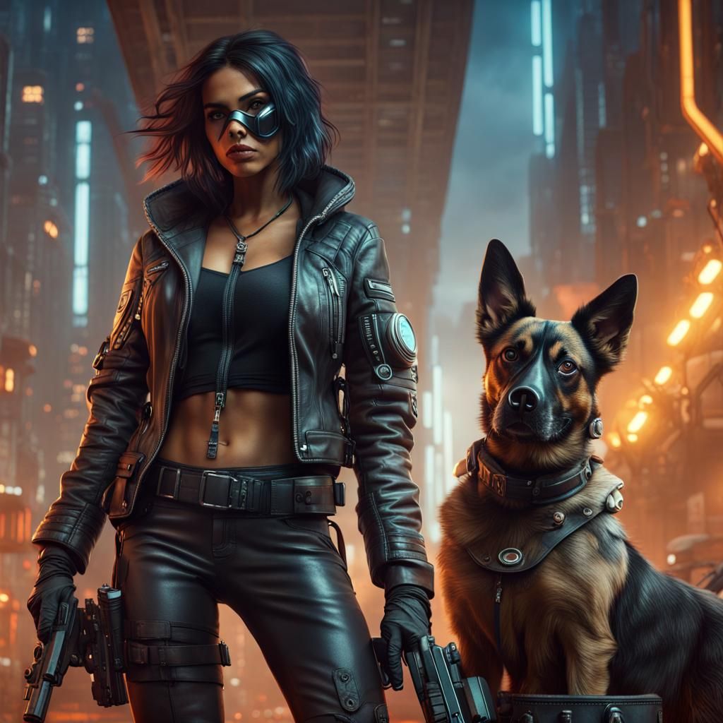 Cyberpunk Rebel Soldier with Dog Companion