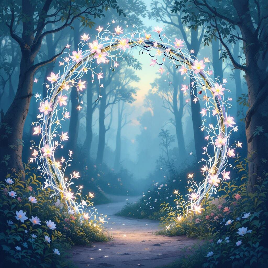 Ethereal Vine Archway in Enchanted Forest at Twilight