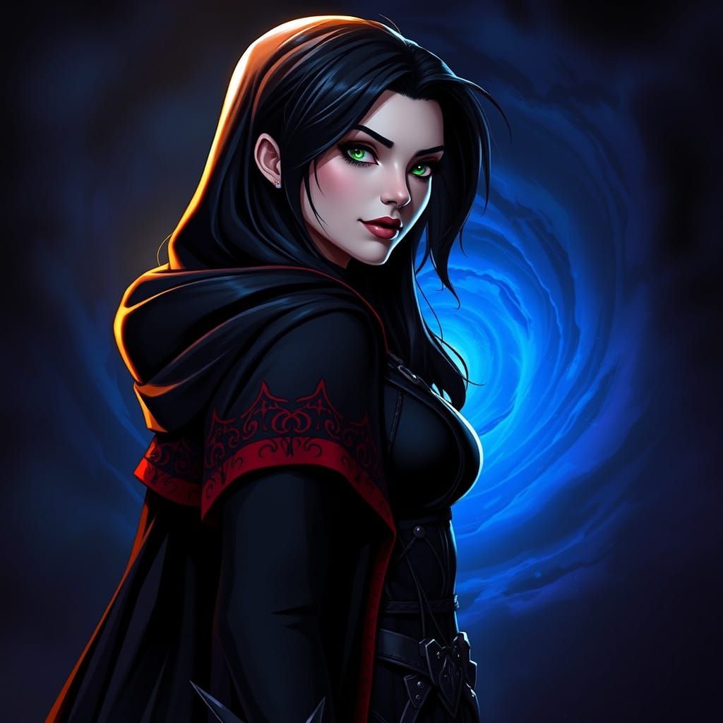 Majestic Half-Demon Sorceress in Mystical Realm