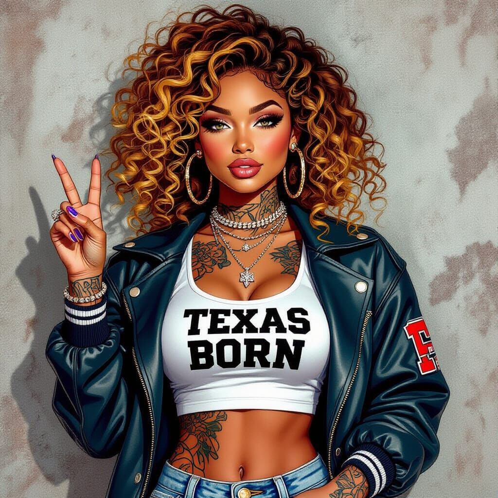 emi-realistic of beautiful country Texan woman with curl aub...