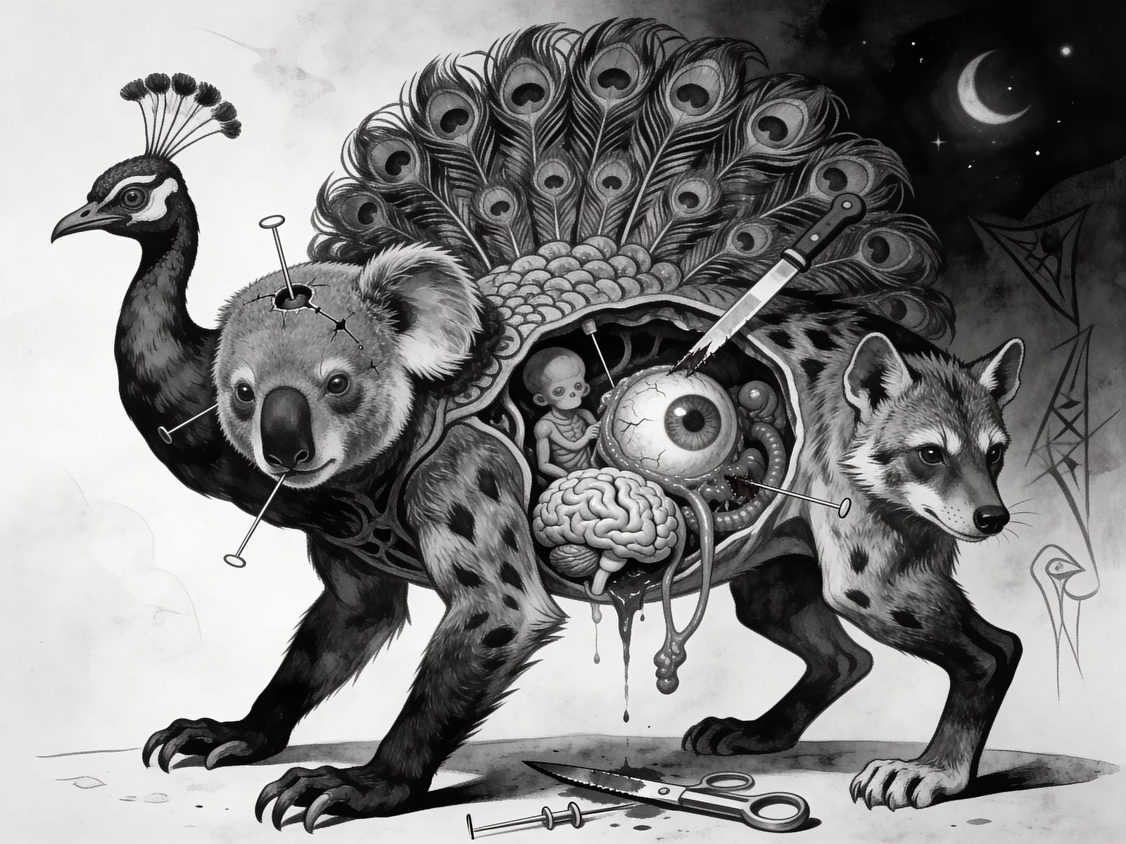 Surreal Hybrid Creature in Brutalist Anatomy Style