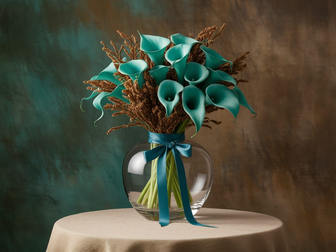 Elegant Teal Calla Lilies and Dried Flowers