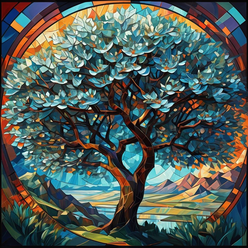 Cherry Tree in Stained Glass Fractal Style