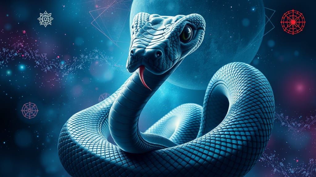 Golden Serpent Unfurls Around Ancient Symbols in a Cosmic Ta...