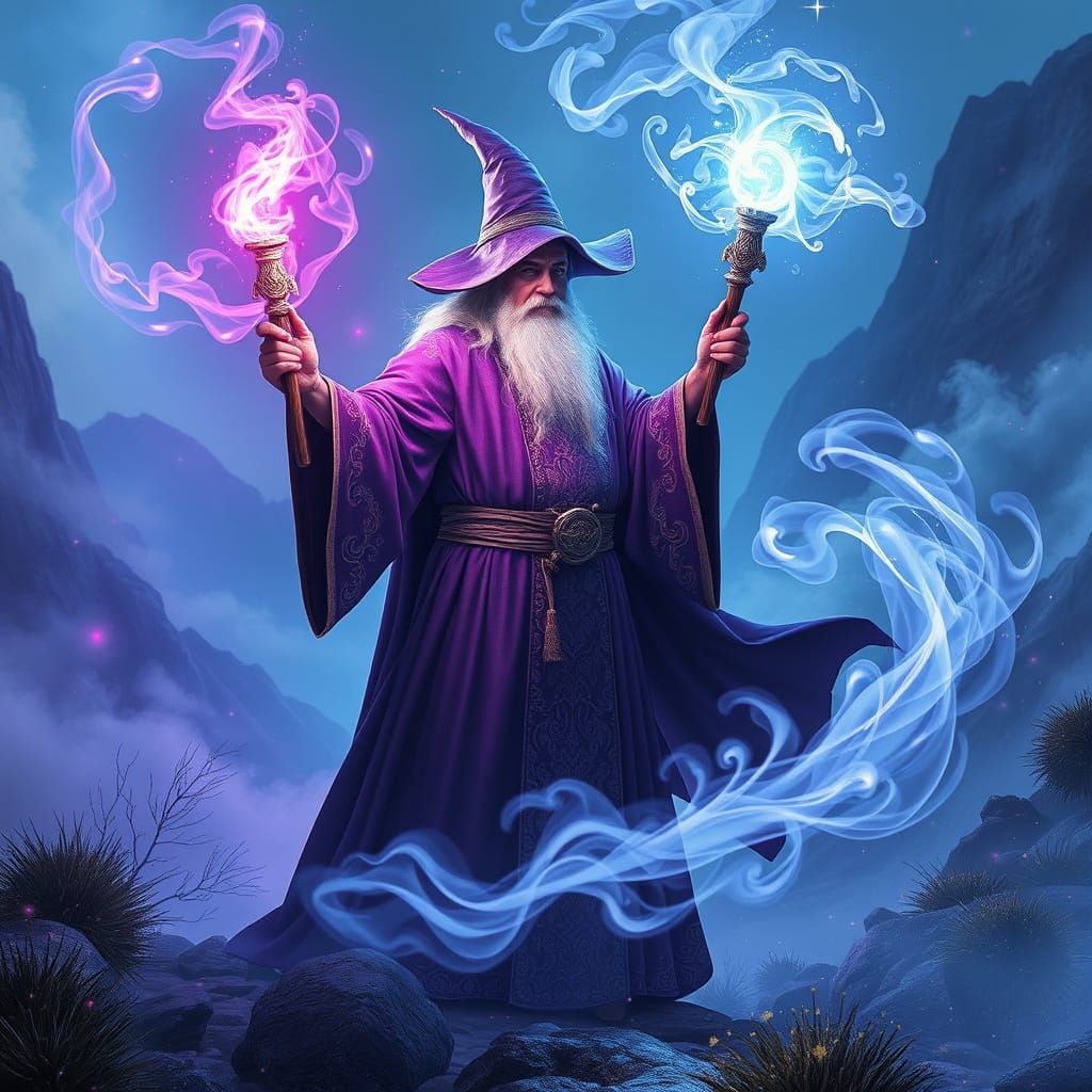 Wizard Casting Spell in Ethereal Mist