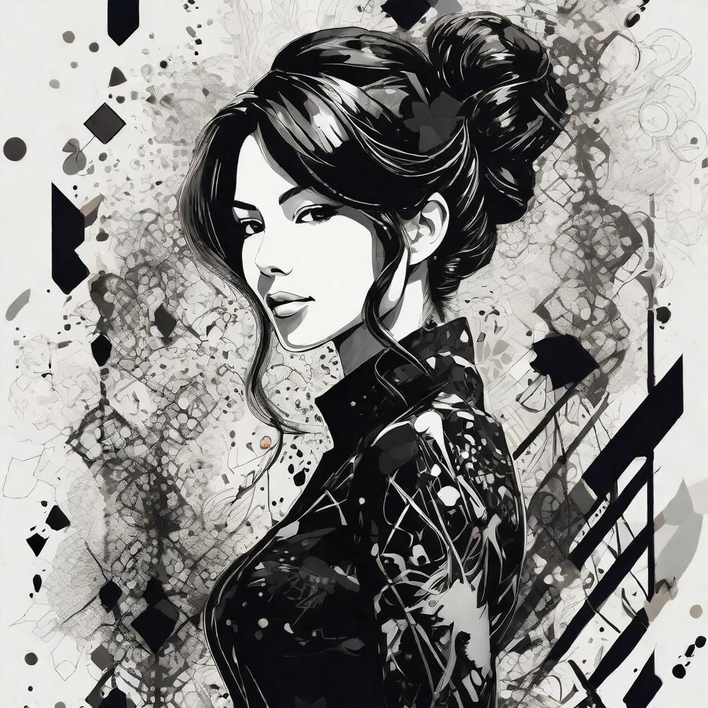 Anime Agent Ink Portrait with Abstract Designs