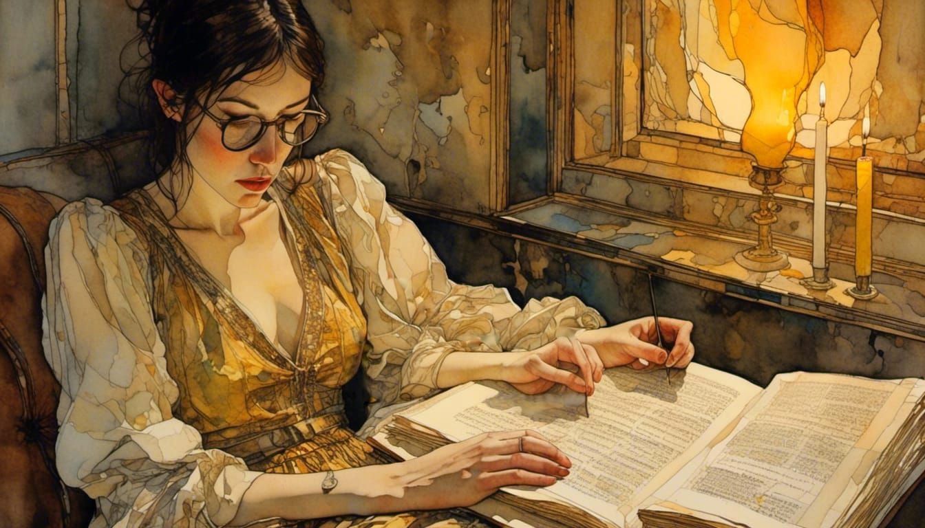 Woman Reading by Candlelight in Dutch Masters Style