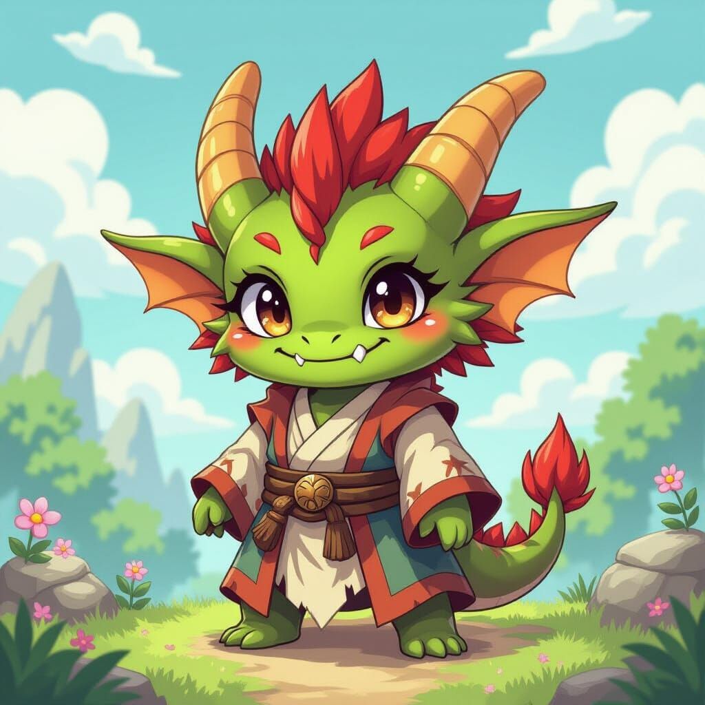 Chibi Dragon Goblin in Fantasy Cel-Shaded Style