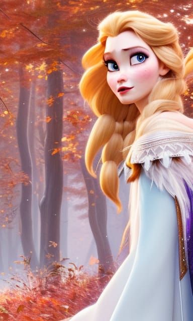 Elsa and Anna in Autumn Forest: Hyperdetailed Portrait