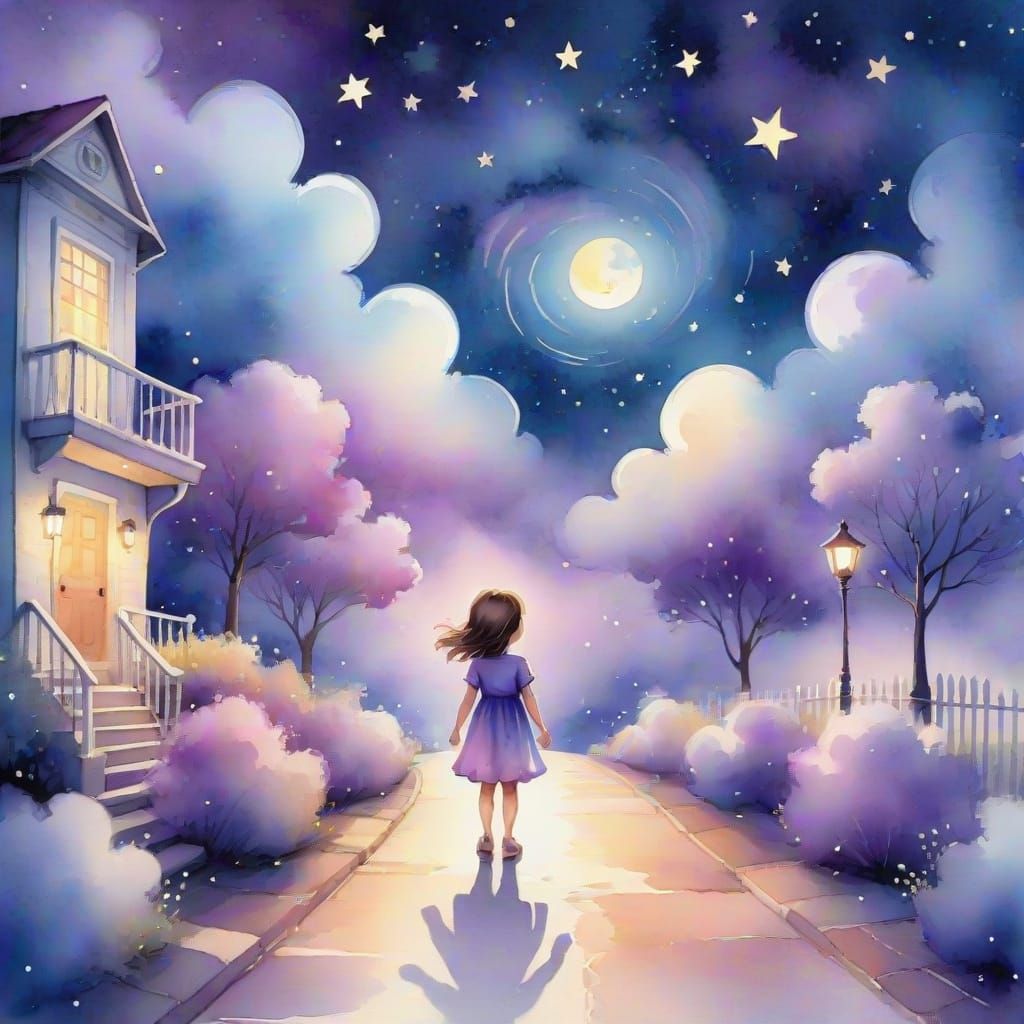 Whimsical Watercolor Illustration of Child at Sidewalk's End