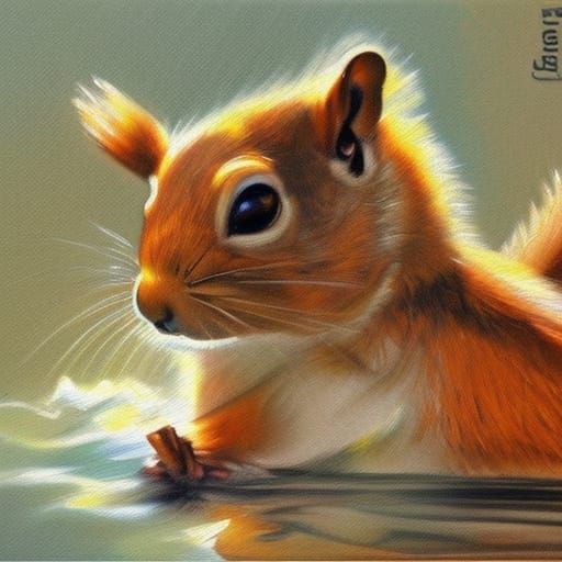 Squirrel Diving: An Oil Painting