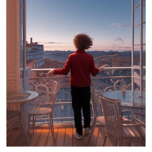 Child in a Bright Room, Wearing Red Plaid Shirt, Suspended b...