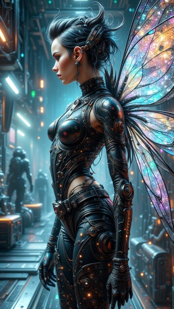 Cyborg Fairy Punk Astronaut in Retro Rocket