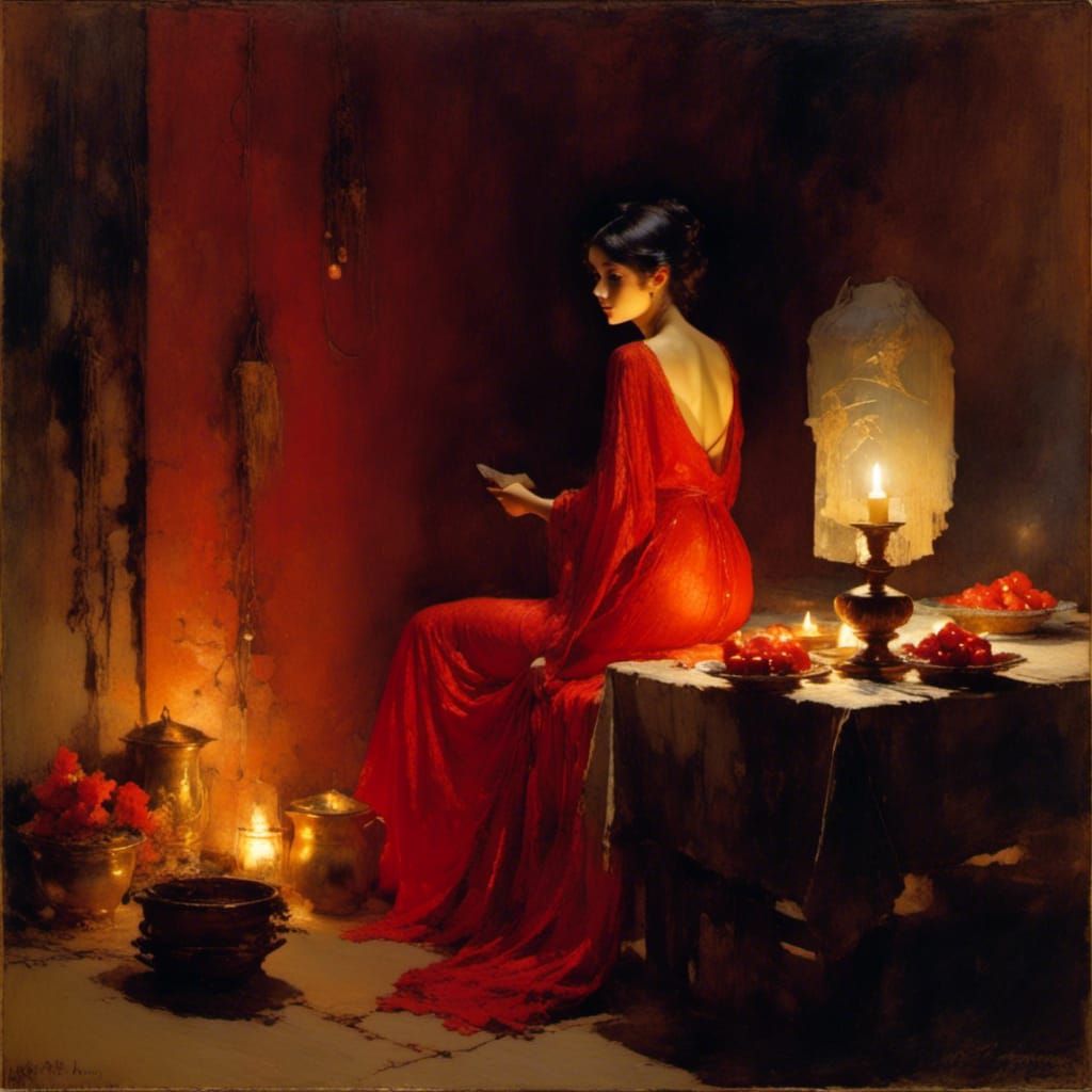 Temptation in Red: Candlelit Portrait
