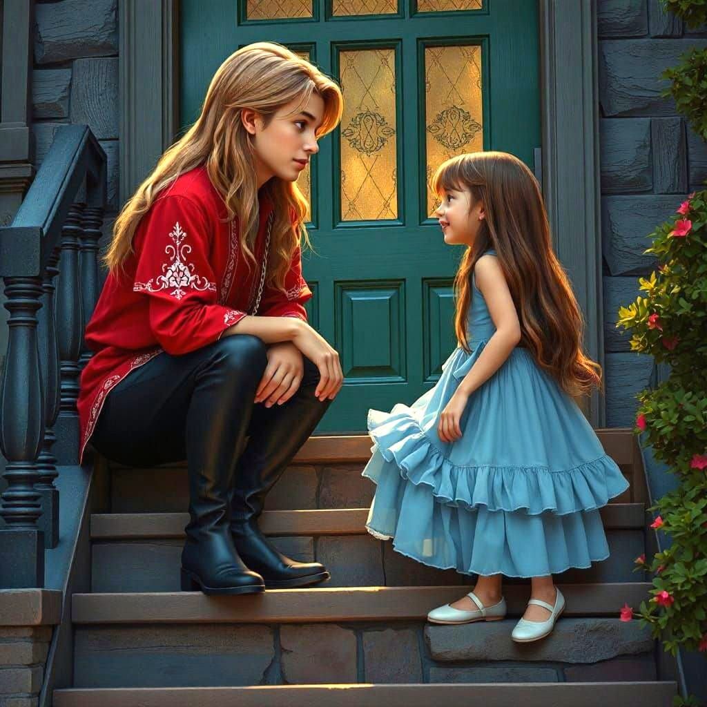 Man and Girl Portrait in Ornate Art Nouveau Style