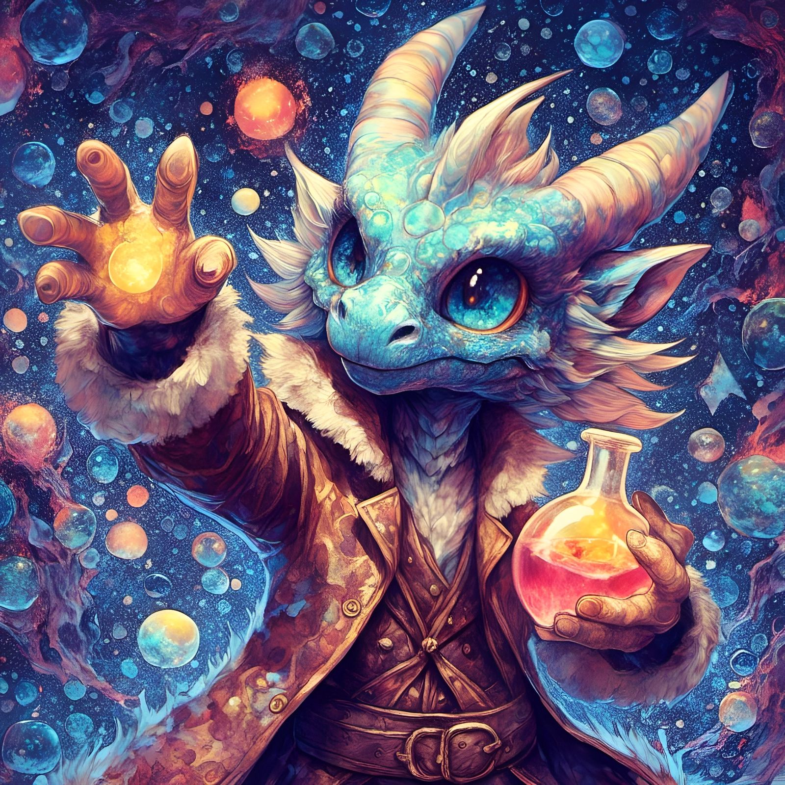 Anime Dragonborn Alchemist with Astral Patterns