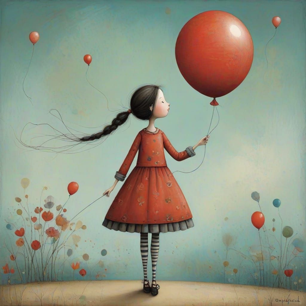 Charming Girl Sways to the Rhythm of a Colorful Balloon