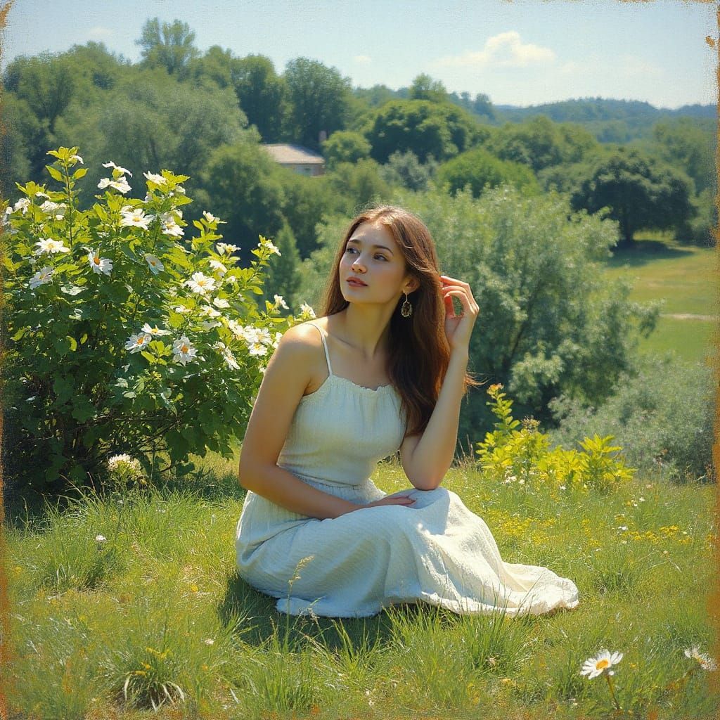Impressionist Woman in Peaceful Landscape