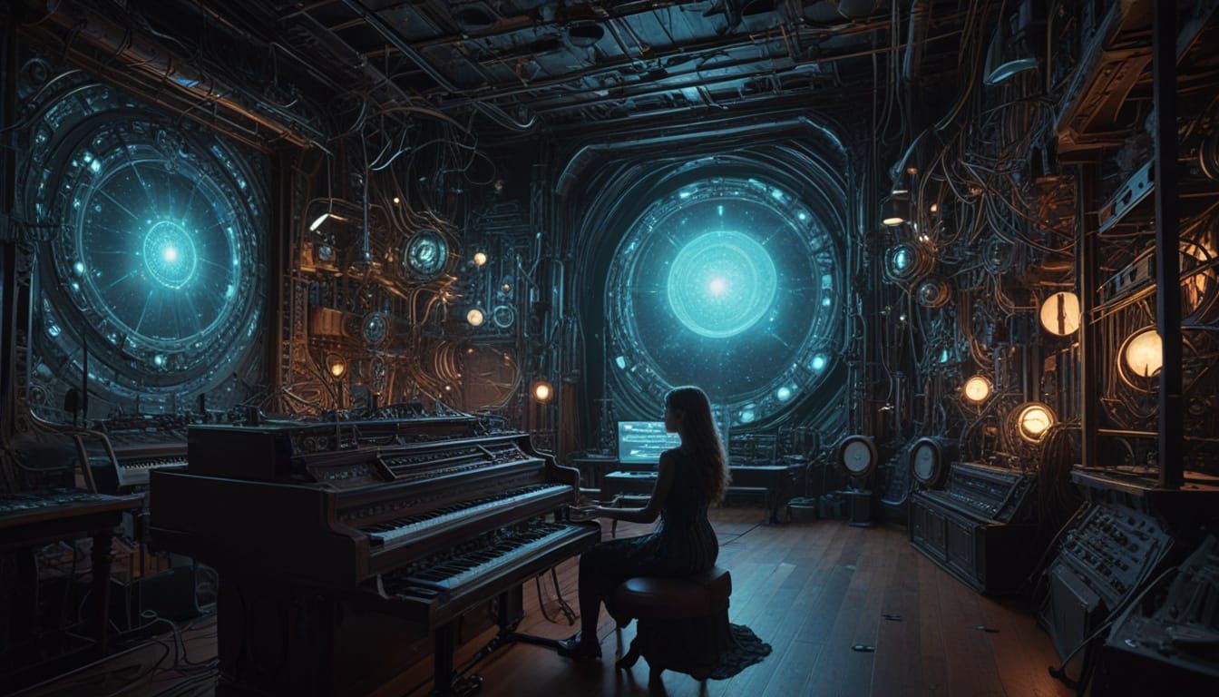 Ethereal Synthesizer Concert in Cosmic Steampunk Holographic...