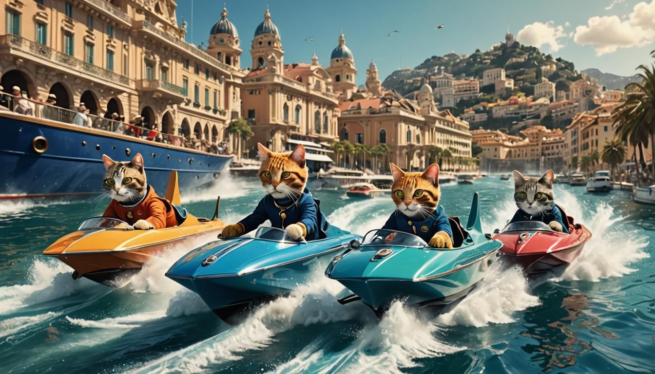 Cats Speedboating in Monte Carlo