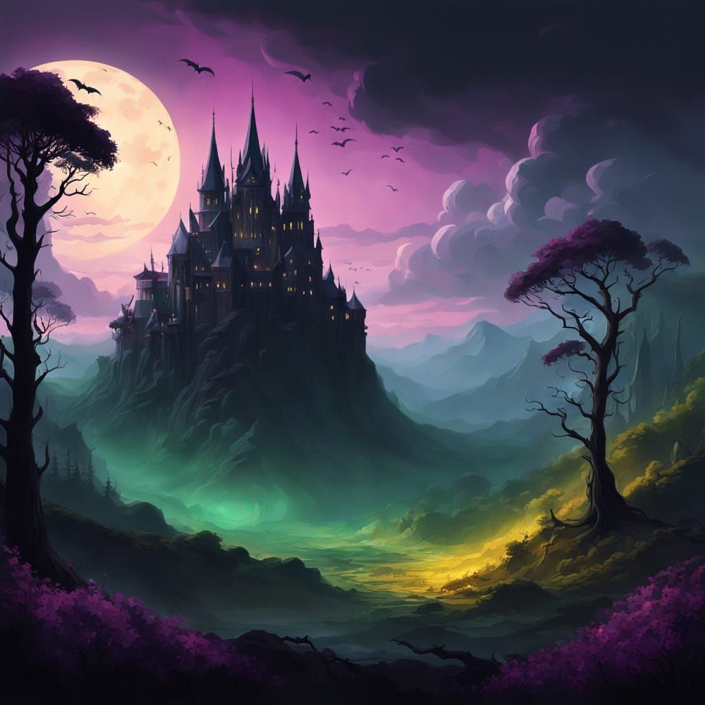 Gothic Vampire Lair in Emerald Gloom, Surrounded by Twisted ...